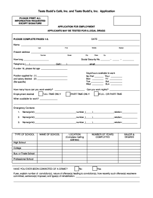 Taste Budd's Employment Application