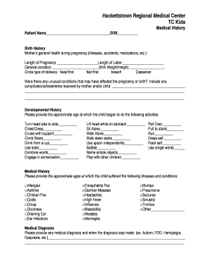TC Kids Medical History Form