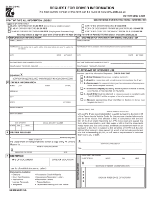 Pennsylvania Driver Information Request Form