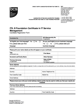 ITIL Foundation Certificate Registration Form