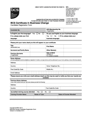 BCS Business Change Candidate Registration Form