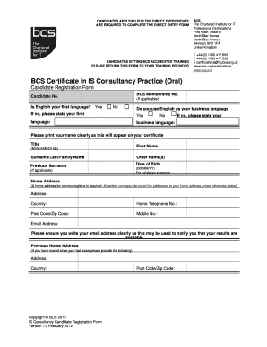 BCS IS Consultancy Candidate Registration Form