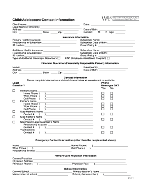 Child Adolescent Contact Information Form