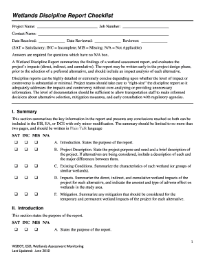 Wetlands Discipline Report Checklist - Washington State - wadot wa