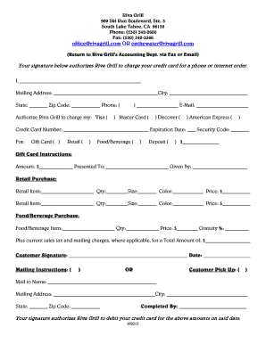 Riva Grill Credit Card Authorization Form