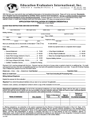 Application for Evaluation of Foreign Credentials