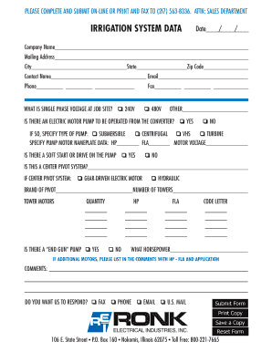 Irrigation System Data Form