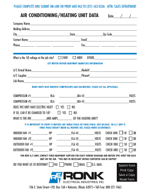 Air Conditioning/Heating Unit Data Form