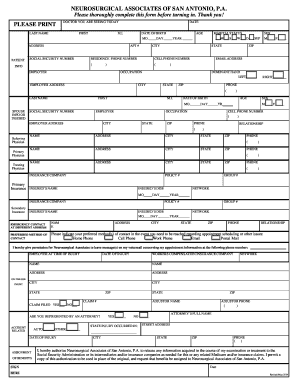 Neurosurgical Associates Patient Intake Form