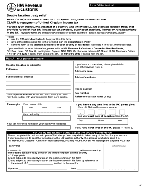 UK Double Taxation Treaty Relief Application