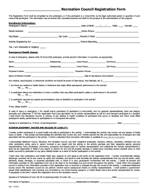 Baltimore County Recreation Council Registration Form