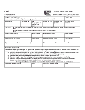 Electrical Federal Credit Union Debit Card Application