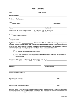 Gift Letter for Property Purchase