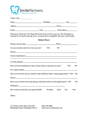 Smiles for Life Medical History Form