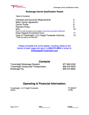 Brokerage Carrier Qualification Packet