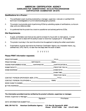 American Certification Agency ECG Proctor Form