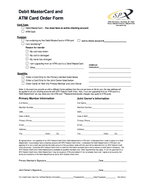 Debit MasterCard and ATM Card Order Form