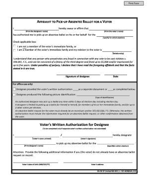 Affidavit to Pick-Up Absentee Ballot