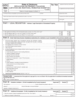 Oklahoma Property Valuation Limitation and Homestead Exemption Application