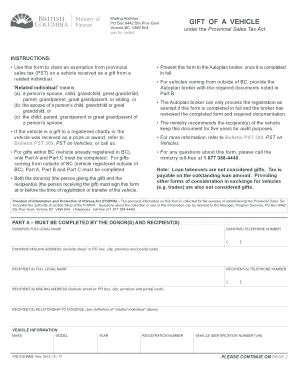BC Gift of a Vehicle PST Exemption Form