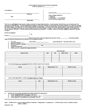 Oregon Uniform Support Affidavit