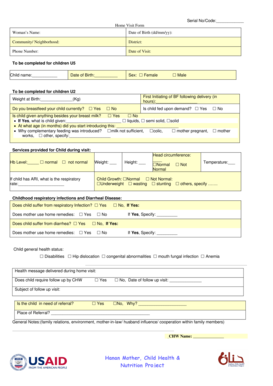 Home Visit Form for Child Health