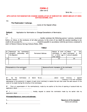 Senior Citizens Savings Scheme Nomination Form