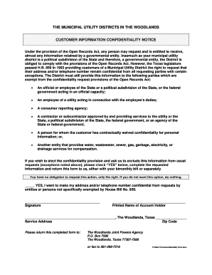 Texas Utility Customer Confidentiality Request