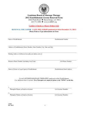 Louisiana Board of Massage Therapy License Renewal Form