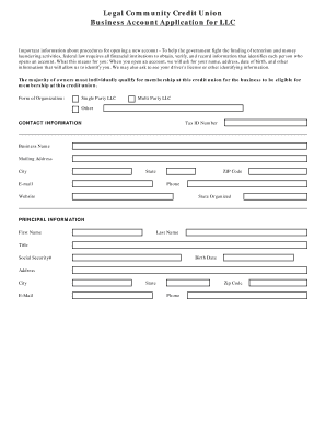 Business Account Application for LLC