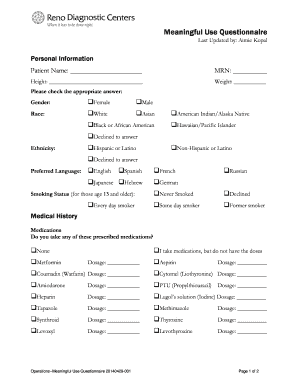 Meaningful Use Patient Questionnaire