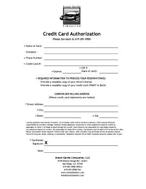 Credit Card Authorization Form