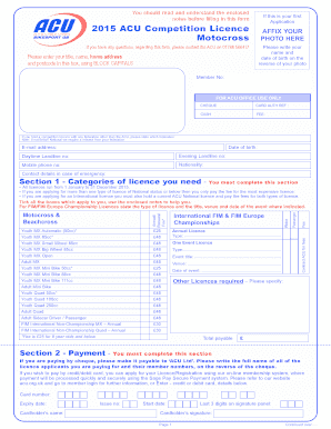 ACU Motocross Competition Licence Application