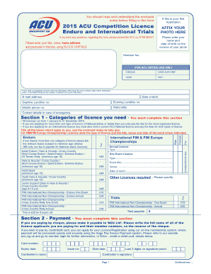 ACU Competition Licence Application