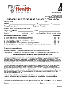 Santa Maria Dog Surgery and Treatment Consent Form
