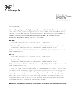 AAA Trip Interruption Reimbursement Protection Claim Form