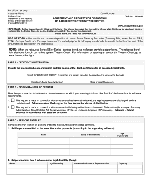 FS Form 5394 Agreement and Request for Disposition of a Decedent's Treasury Securities