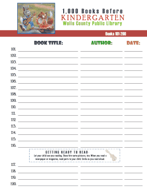 Books Before Kindergarten Reading Log