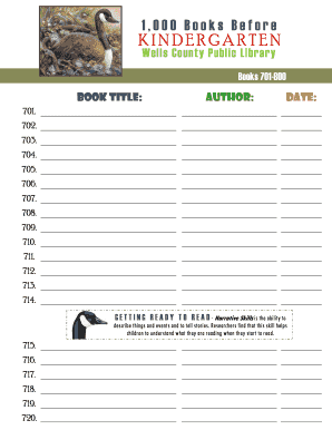 Books Before Kindergarten Reading Log