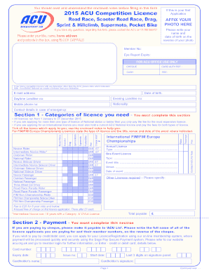 2015 ACU Competition Licence Application