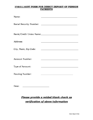 Direct Deposit Form for Pension Payments