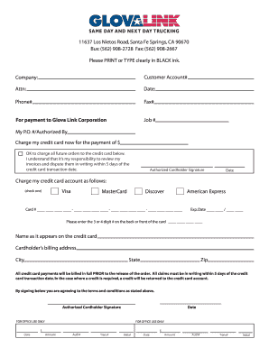 Same Day and Next Day Trucking Payment Form