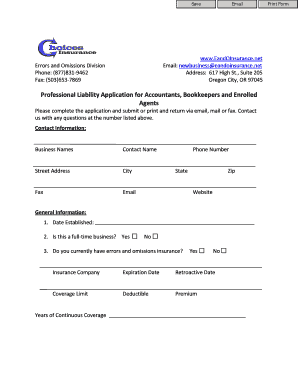 Professional Liability Application for Accountants
