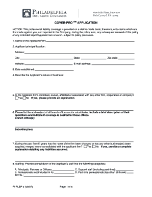 Professional Liability Insurance Application