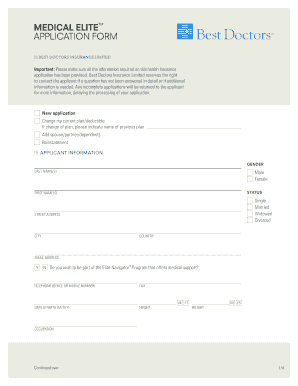 Medical Elite Health Insurance Application Form