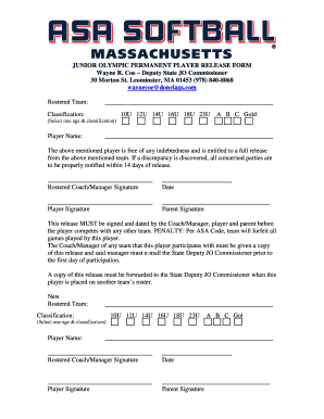 Junior Olympic Permanent Player Release Form