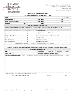 Individual Questionnaire for Investment Plan Creation