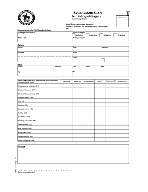 Competition Entry Form for Equestrian Events