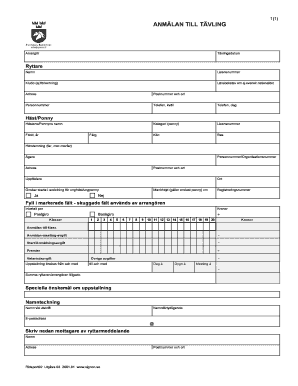 Swedish Equestrian Competition Entry Form