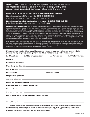 Appliance and Electronics Rebate Application